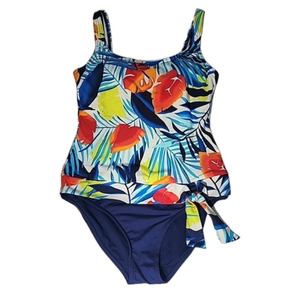 Jag one piece swimsuit floral palm leaf colorblock print size 10 Medium